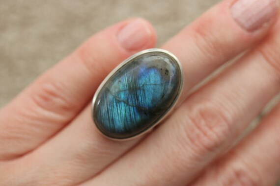 Adjustable Labradorite Ring 925 Sterling Silver