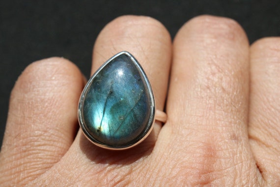 Adjustable Labradorite Ring 925 Sterling Silver