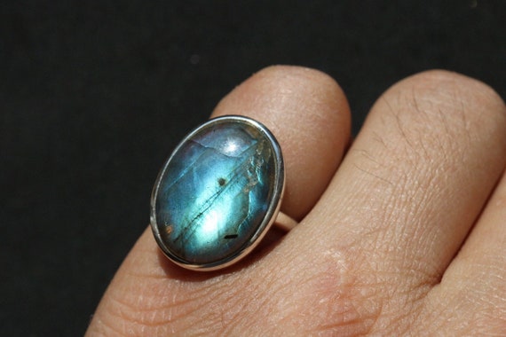 Adjustable Labradorite Ring 925 Sterling Silver