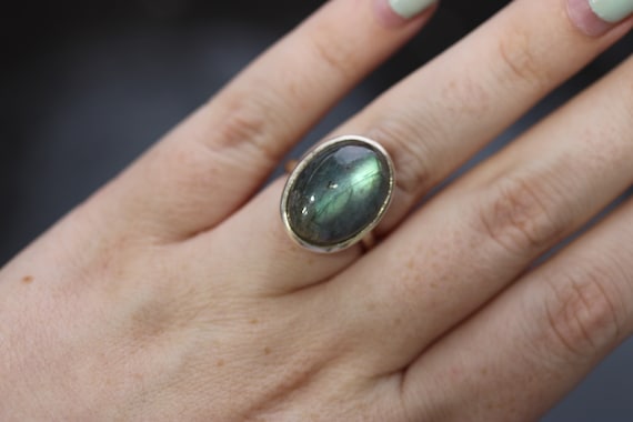 Adjustable Labradorite Ring 925 Sterling Silver