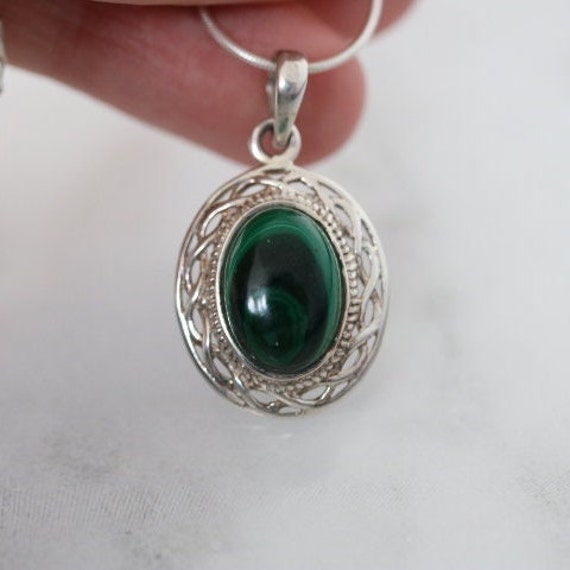 Malachite Celtic Design 925 Sterling Silver Pendant
