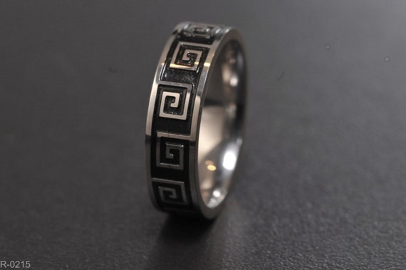 Greek Key Design Ring | Couples Rings | Male and Female Band | Unisex Ring