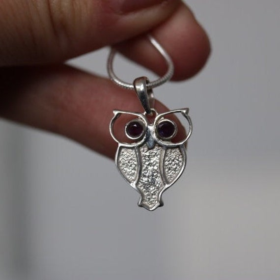 Owl Design Pendant with Amethyst | 925 Sterling Silver