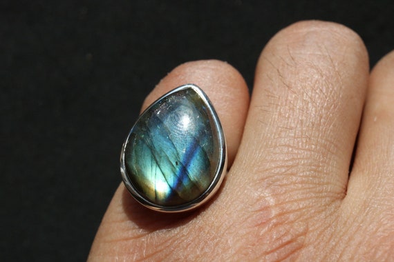 Adjustable Labradorite Ring 925 Sterling Silver