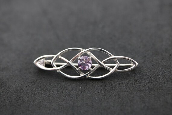 925 Silver Celtic Knot  Brooch with Amethyst
