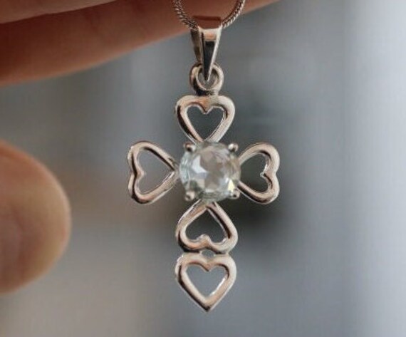 Celtic Cross Pendant with Blue Topaz | 925 Sterling Silver