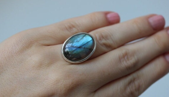 Adjustable Labradorite Ring 925 Sterling Silver