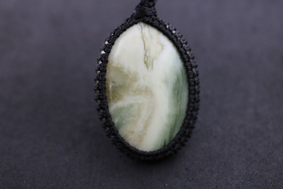 Iona Marble | Scottish Green Marble Macrame Wrapped Pendant