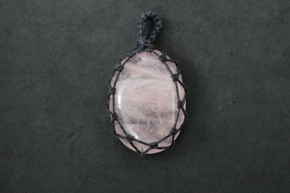 Rose Quartz Pendant Macrame Wrapped