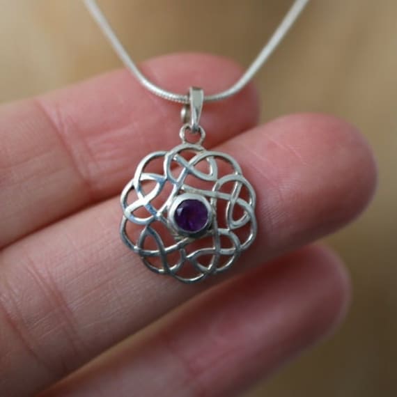 Celtic Design Pendant with Amethyst | 925 Sterling Silver
