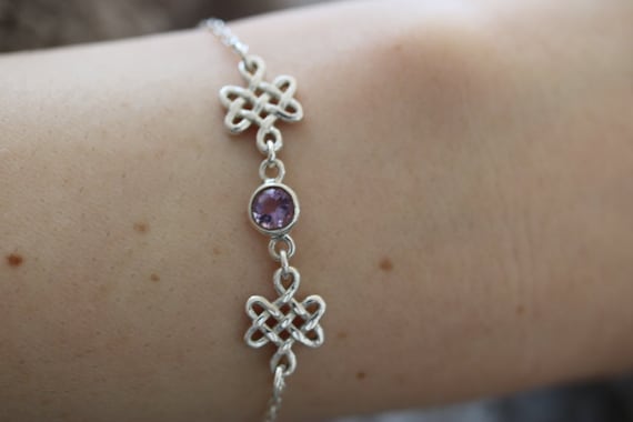 Celtic Design Eternal Knot Bracelet with Amethyst 925 Sterling Silver
