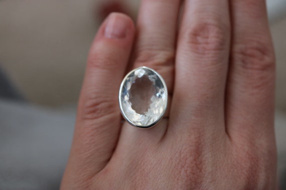 Clear  Quartz Adjustable Ring | 925 Sterling Silver