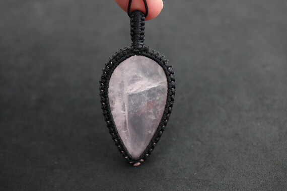 Rose Quartz Pendant Macrame Wrapped
