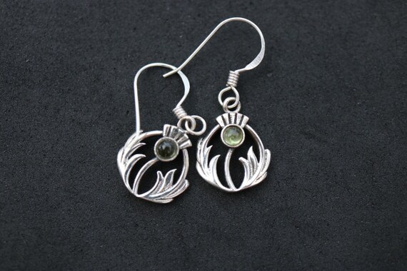 Scottish Thistle Drop Earrings with Amber | 925 Sterling Silver