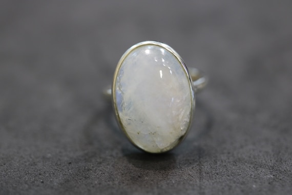 Adjustable Rainbow Moonstone Ring 925 Sterling Silver