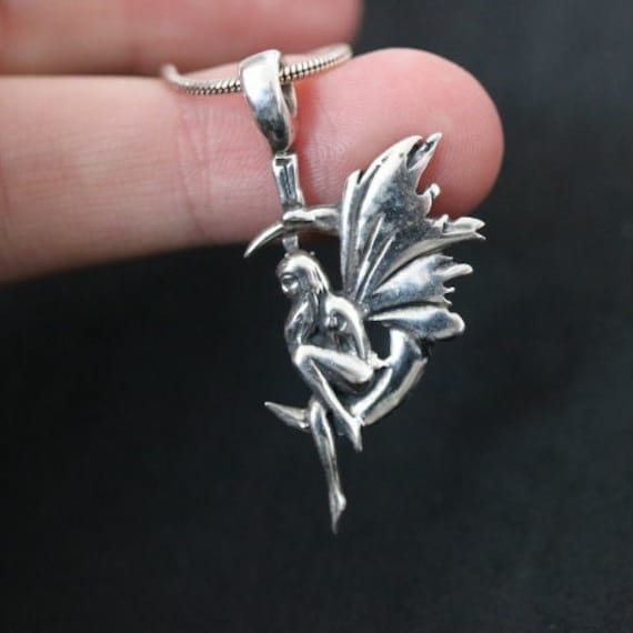 Fairy on the Moon Pendant 925 Sterling Silver