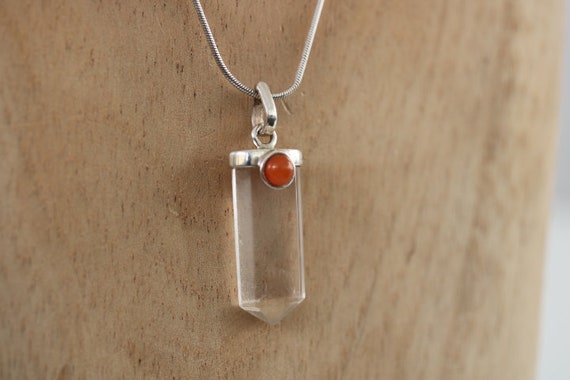 Clear Quartz Pendant with Carnelian | 925 Sterling Silver