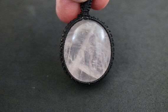 Rose Quartz Pendant Macrame Wrapped