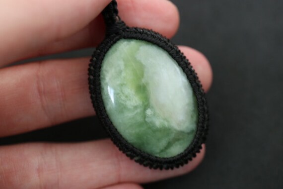 Iona Marble | Scottish Green Marble Macrame Wrapped Pendant