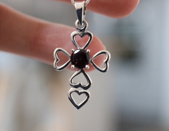 Celtic Cross Pendant with Garnet | 925 Sterling Silver