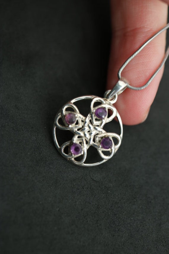 Celtic Cross Pendant with Amethyst | 925 Sterling Silver