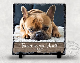 PERSONALIZED Pet Memorial Slate, Forever in our Hearts, Pet Loss, Cat Sympathy, Dog Bereavement Photo Gift, Photo Stone, Memorial Garden