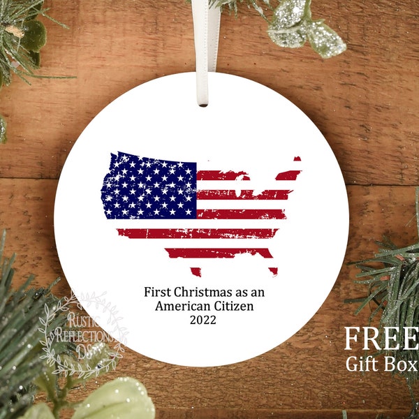 NEW AMERICAN CITIZEN Gift, Immigration Gift, Naturalization Gift, Personalized American Flag, Personalized Gift, Keepsake Ornament OR99