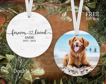 Custom Porcelain Dog Ornament Personalized, DOUBLE SIDED, Dog Photo Gift, Pet Lover Gift, Forever Loved, Dog Memorial, Photo Ornament OR101
