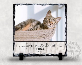 PERSONALIZED Pet Memorial Photo, Forever Loved, Pet Loss Slate Gift, Cat Sympathy Gift, Pet Bereavement Gift, Dog Photo Plaque, Cat Loss