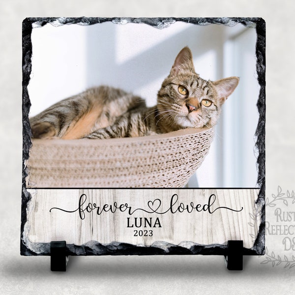 PERSONALIZED Pet Memorial Photo, Forever Loved, Pet Loss Slate Gift, Cat Sympathy Gift, Pet Bereavement Gift, Dog Photo Plaque, Cat Loss