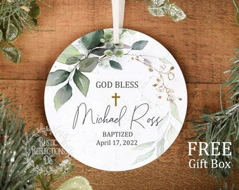 PERSONALIZED Baptism Porcelain Ornament, First Communion Keepsake, Dedicated Gift, Gender Neutral, Catholic Baptism Gift,  Newborn  OR75