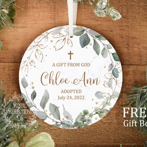 Custom ADOPTION Gift, Personalized Cross Porcelain Ornament, Personalized Adoption Day Gift, Officially Adopted, Ornament, Keepsake  OR141