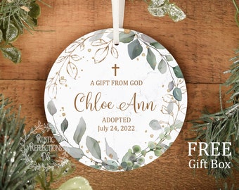 Custom ADOPTION Gift, Personalized Cross Porcelain Ornament, Personalized Adoption Day Gift, Officially Adopted, Ornament, Keepsake  OR141