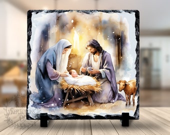 CHRISTMAS NATIVITY Slate, Rustic Xmas Holiday Decor,  Jesus Mary Joseph, Christ birth, Religious Gift, Christian Keepsake, Christmas Story