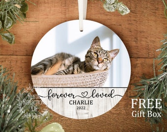 Custom Porcelain Cat Ornament Personalized, Cat Photo Gift, Pet Lover Gift, Forever Loved, Cat Memorial Gift, Photo Ornament, Keepsake OR101