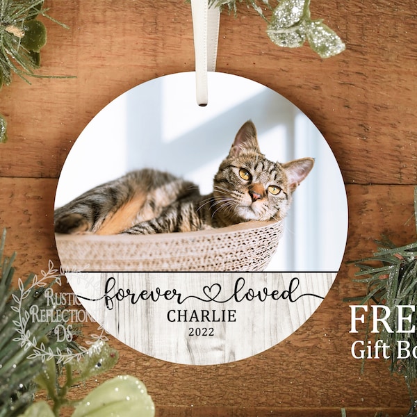 Custom Porcelain Cat Ornament Personalized, Cat Photo Gift, Pet Lover Gift, Forever Loved, Cat Memorial Gift, Photo Ornament, Keepsake OR101