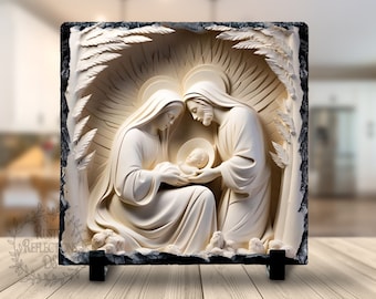 NATIVITY SCENE Slate, 3D Look Christmas Decor,  Mary Joseph Jesus, Holiday Decorating, Unique Xmas Decor, Religious Gift, Christian Keepsake