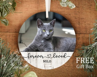 Pet Loss Photo Gift, Personalized Pet Memorial, Custom Porcelain Cat Ornament, Cat Lover Gift, Forever Loved, Pet Photo Ornament OR101