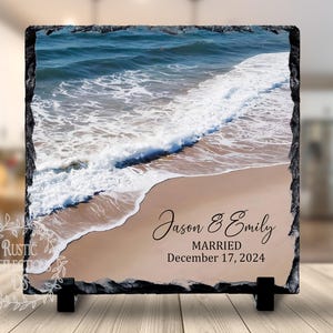 PERSONALIZED Couple Gift Ocean Slate, Wedding Gift, Christmas, Engagement Gift Stone, Anniversary Gift, Beach Theme, Destination Wedding