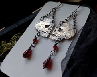 Skull + Garnet Earrings