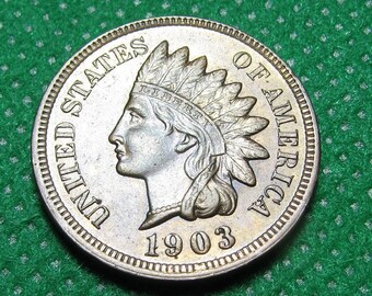 1903 Indian Head Cent High Grade UNC ET129 Full Diamonds Great Coin for an Album