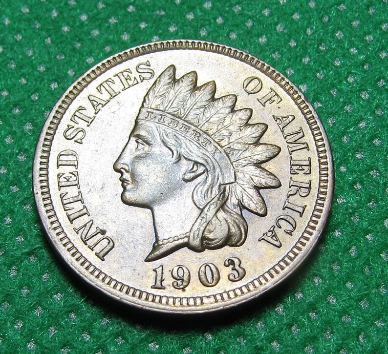 1903 Indian Head Cent High Grade UNC ET129 Full Diamonds Great Coin for an Album