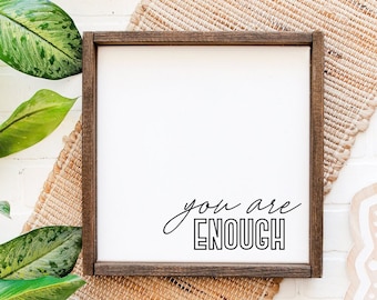 You Are Enough Wood Sign, Inspirational Wood Signs, Motivational Wall Decor, Motivational Office Decor, Inspirational Framed Wood Sign