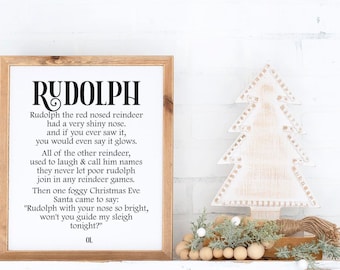 Rudolph the red nosed reindeer, Rudolph Sign Wood, Reindeer Christmas Wall Art, Reindeer Wood Sign, Reindeer, Christmas Signs, Framed Sign
