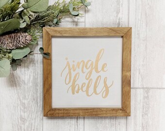Jingle Bells 8x8 Wood Sign Holiday Decor Farmhouse Christmas