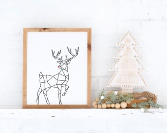 Geometric Reindeer Sign, Geometric Reindeer, Reindeer Sign, Modern Farmhouse Christmas Decor, Modern Christmas Decor, Christmas Decor