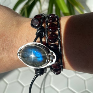 Garnet wrap with labradorite button closure