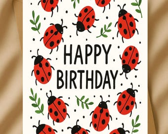 Tarjeta de cumpleaños de Mariquita, imprimible, tamaño 5x7 (tarjeta digital)