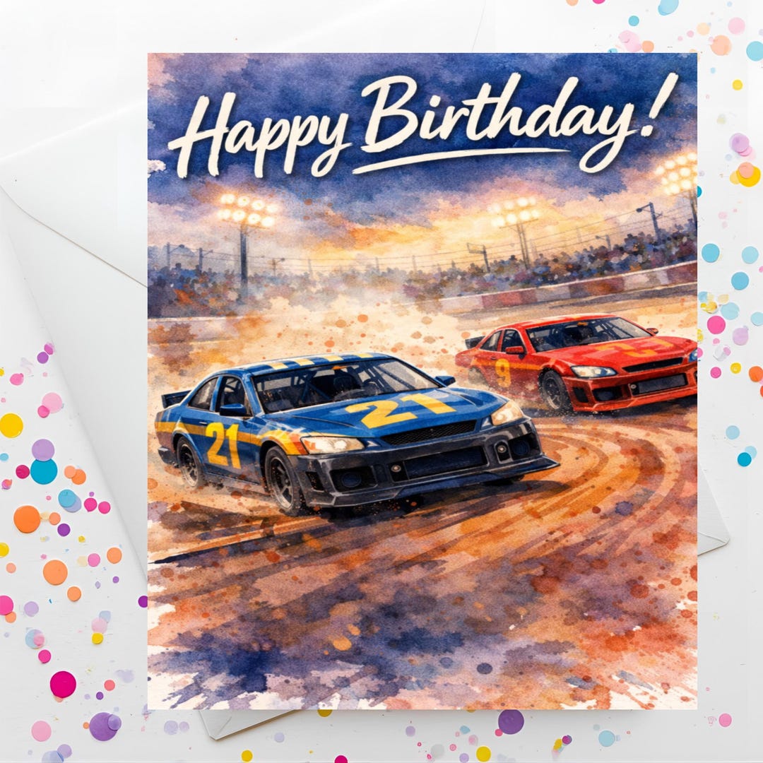 Street Racing Birthday Stockcar Racing Birthday Card, 5x7 Greeting (digital Download) - Etsy