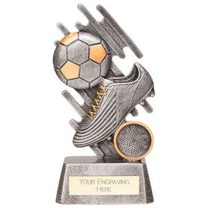 Focus Football Boot & Ball Award Silver trophy free engraving